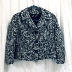 Vintage 60s Womens Coat Short Black White Tweed Bentley Boston Lined Sm/Med